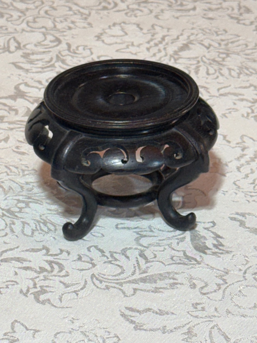 Vintage Carved Dark Wood Chinese 4 Footed Display Stand